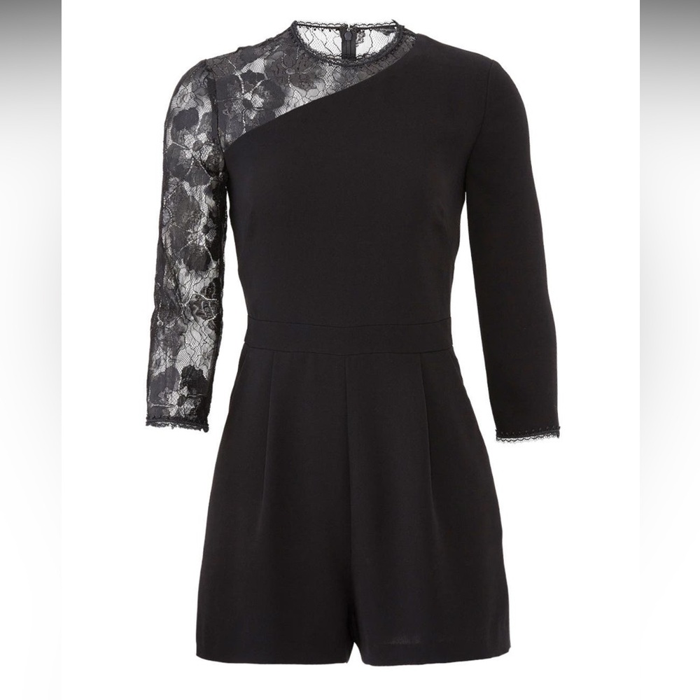 Shoshanna Marseille Romper with Black Lace Sleeve. Size 2